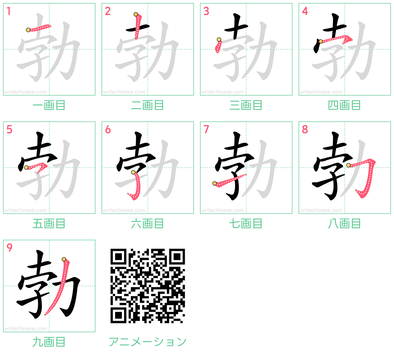 中国語の漢字「勃」の書き順 筆順