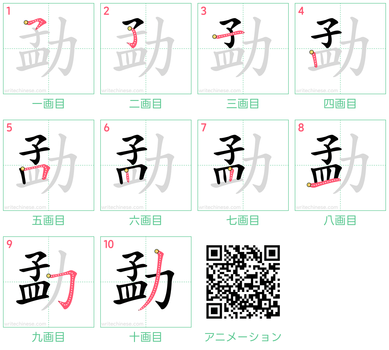 中国語の漢字「勐」の書き順 筆順