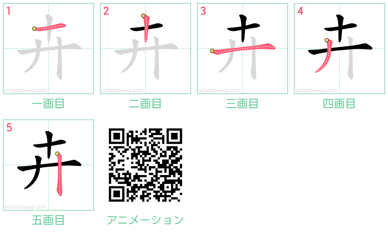 中国語の漢字「卉」の書き順 筆順