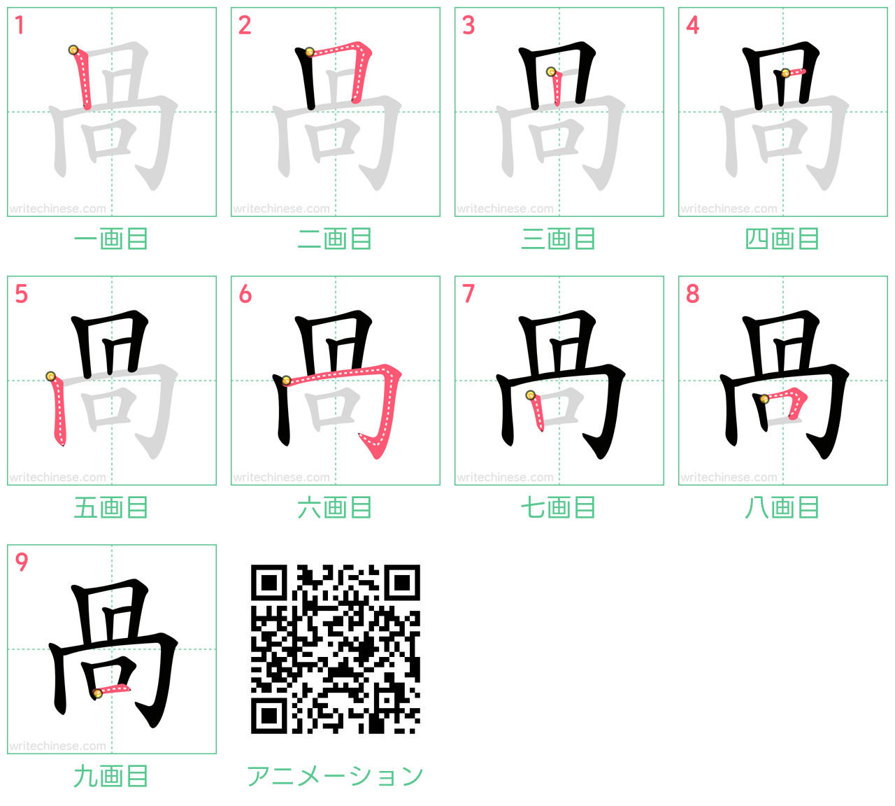 中国語の漢字「咼」の書き順 筆順
