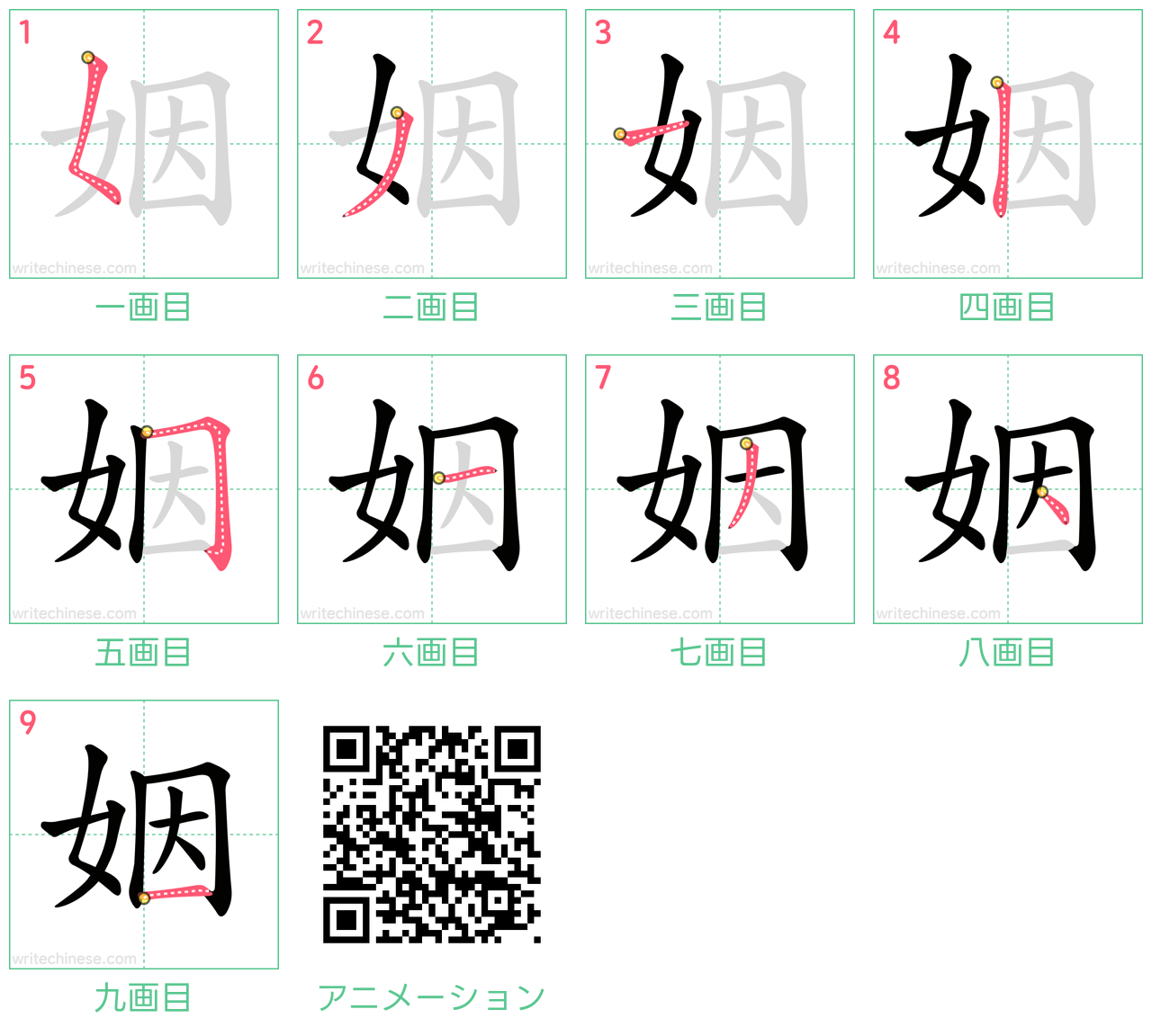 中国語の漢字「姻」の書き順 筆順