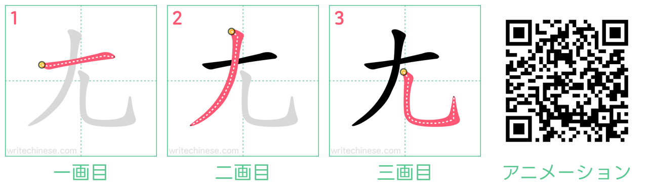 中国語の漢字「尢」の書き順 筆順