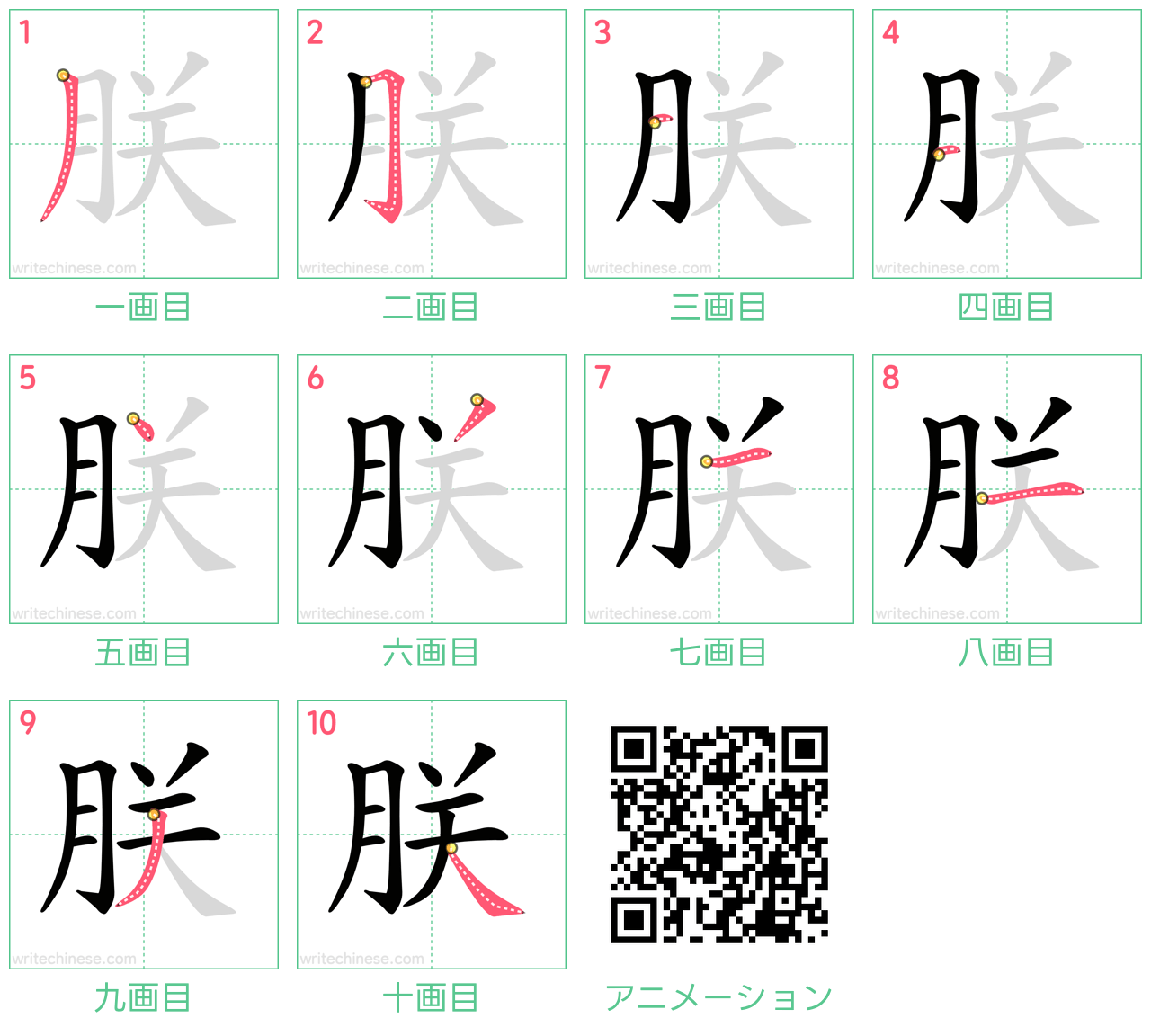 中国語の漢字「朕」の書き順 筆順