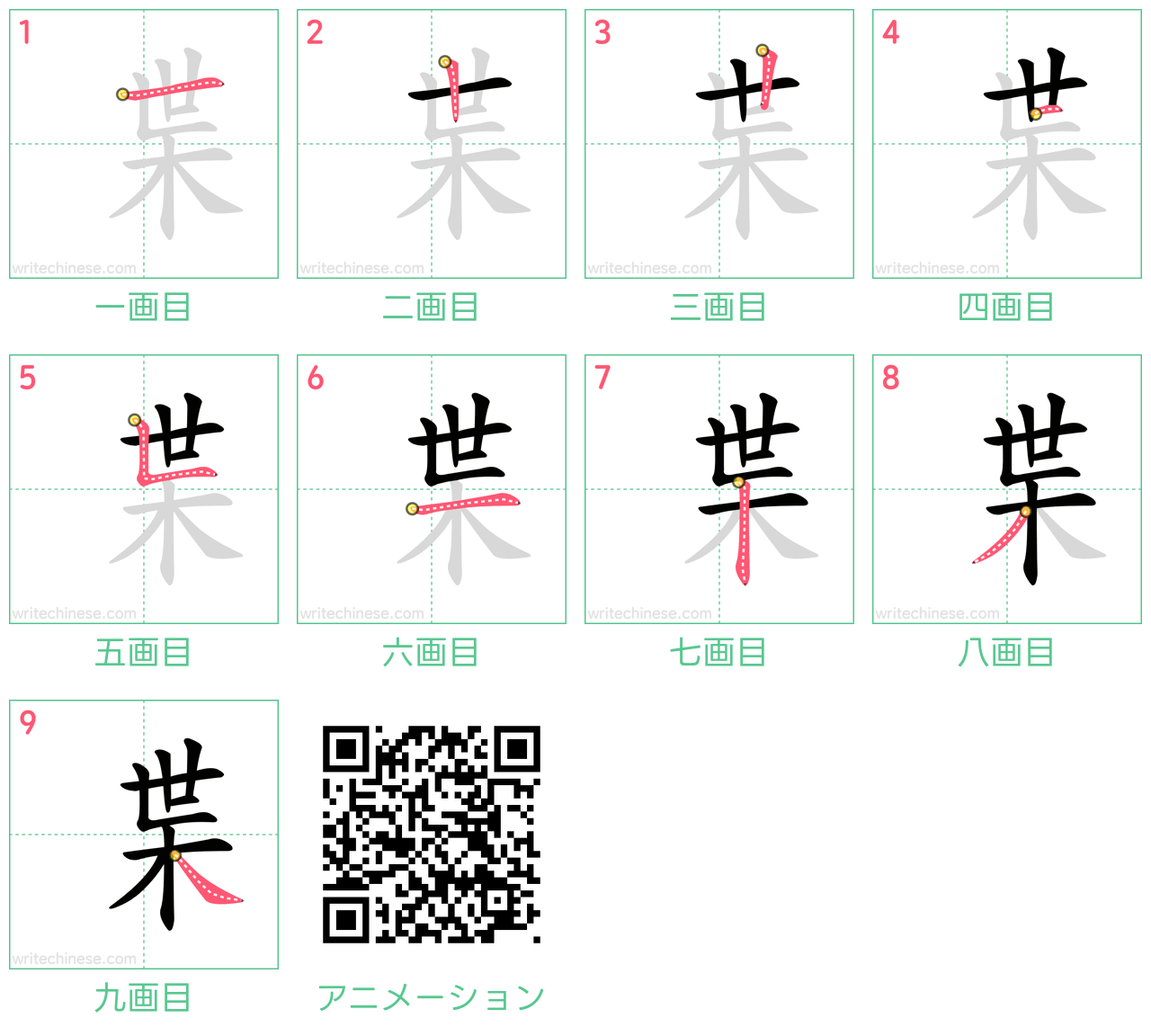 中国語の漢字「枼」の書き順 筆順