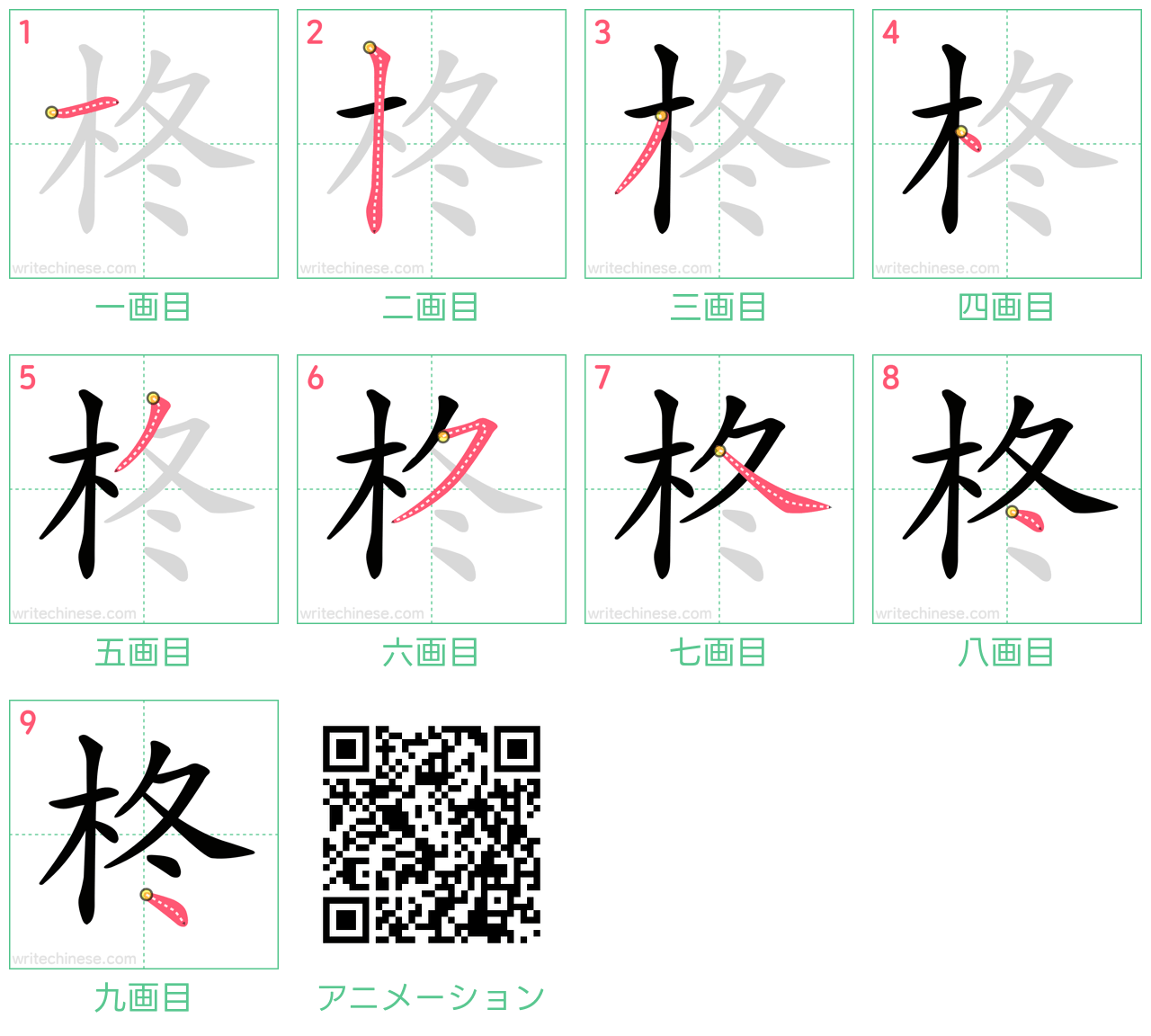 中国語の漢字「柊」の書き順 筆順