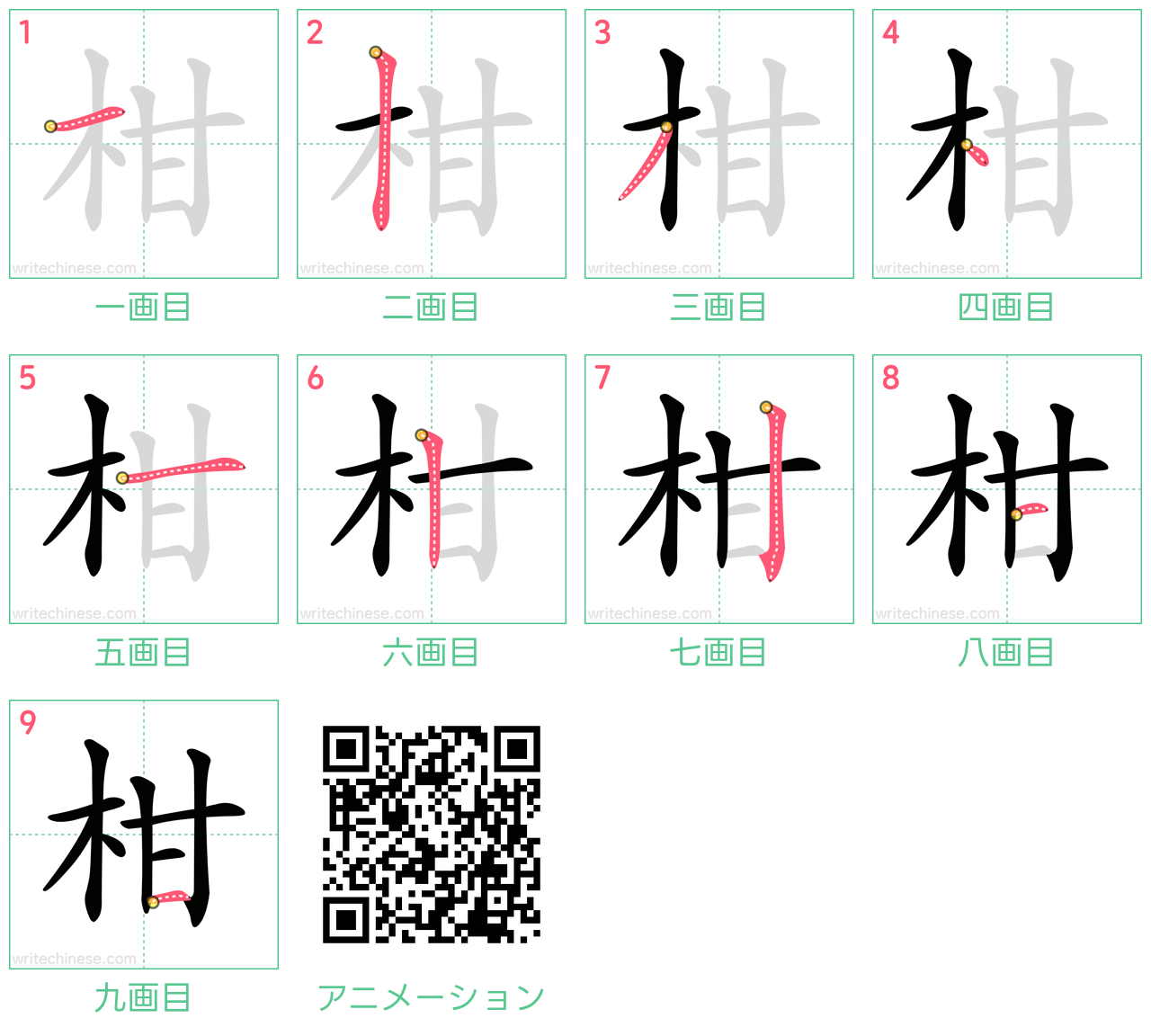 中国語の漢字「柑」の書き順 筆順