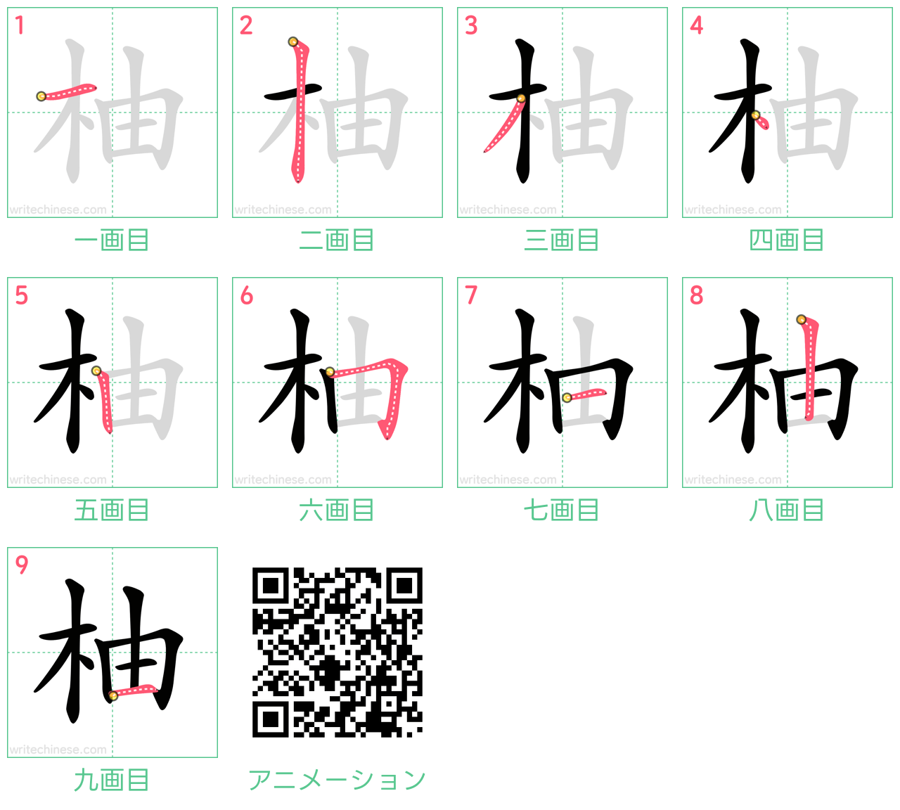 中国語の漢字「柚」の書き順 筆順