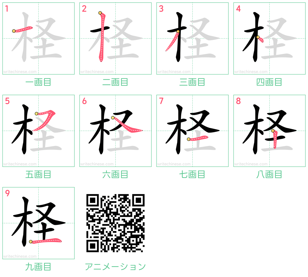 中国語の漢字「柽」の書き順 筆順