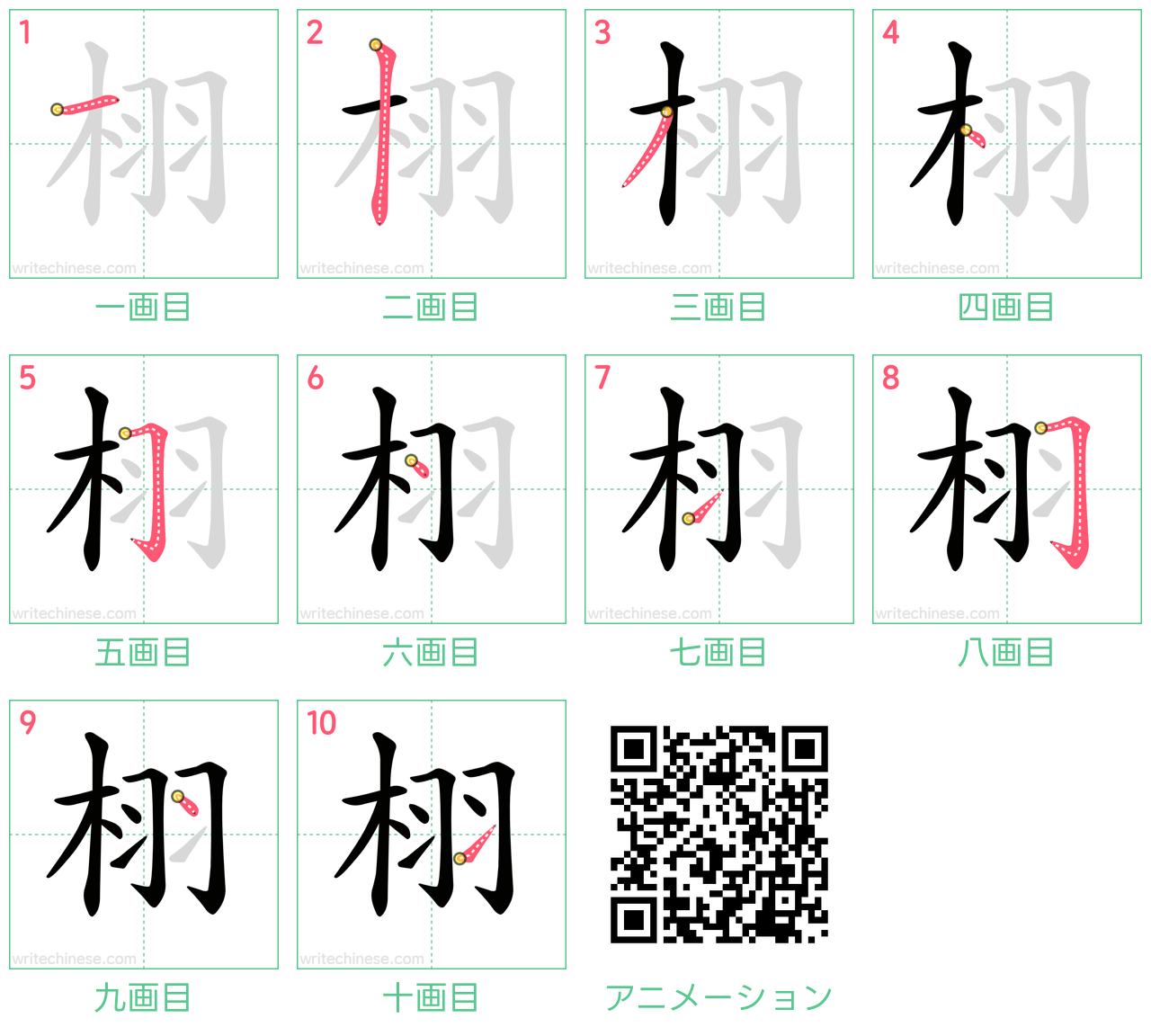中国語の漢字「栩」の書き順 筆順