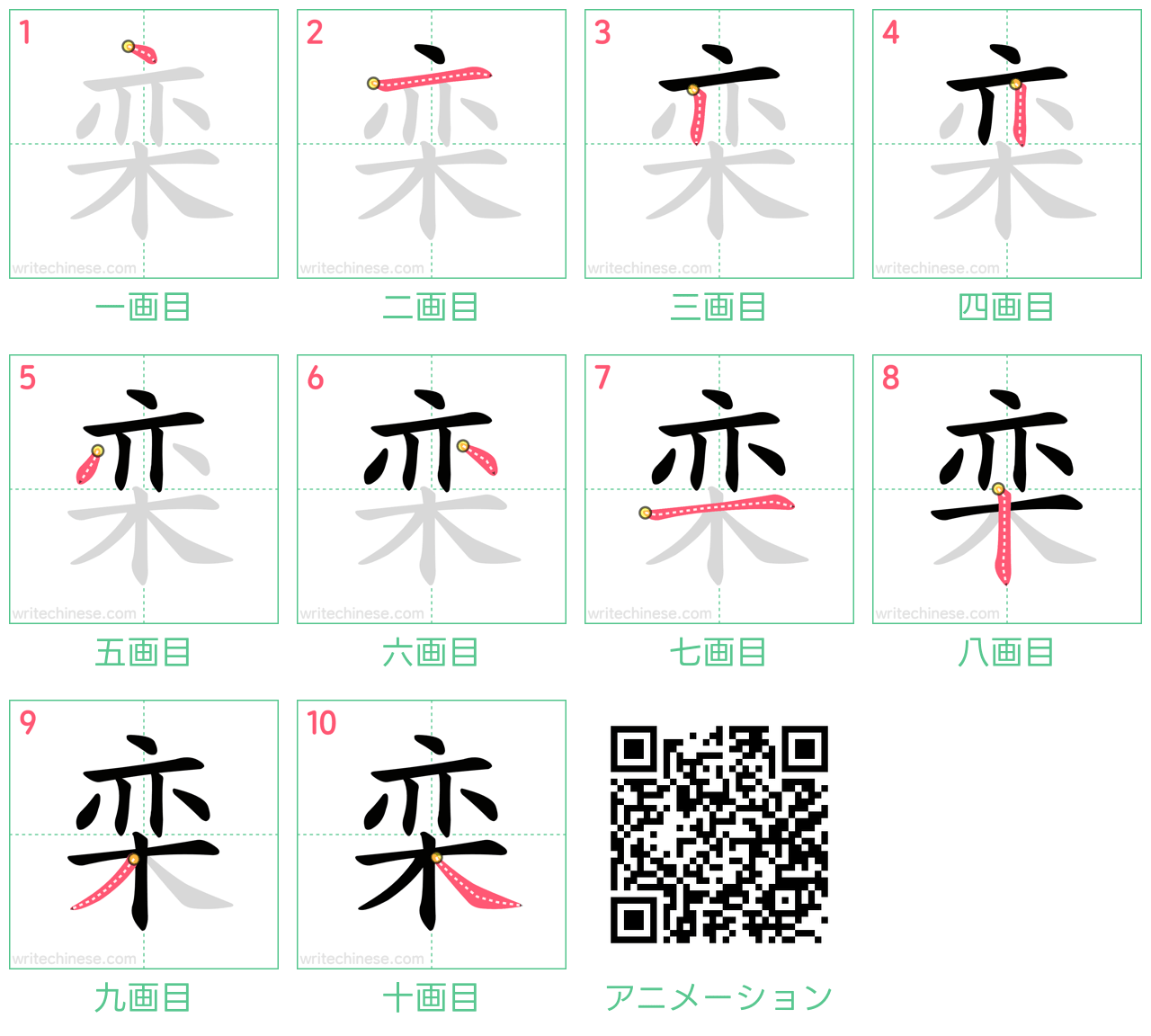 中国語の漢字「栾」の書き順 筆順