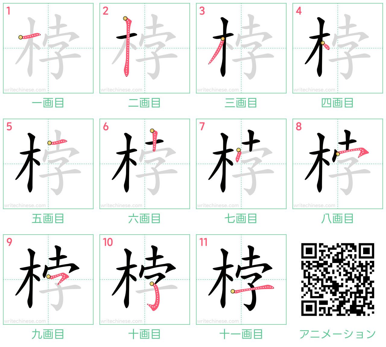 中国語の漢字「桲」の書き順 筆順