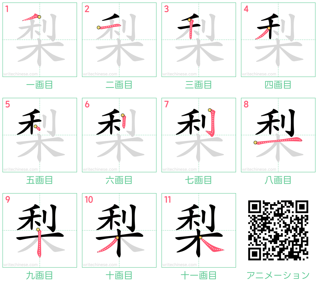 中国語の漢字「梨」の書き順 筆順