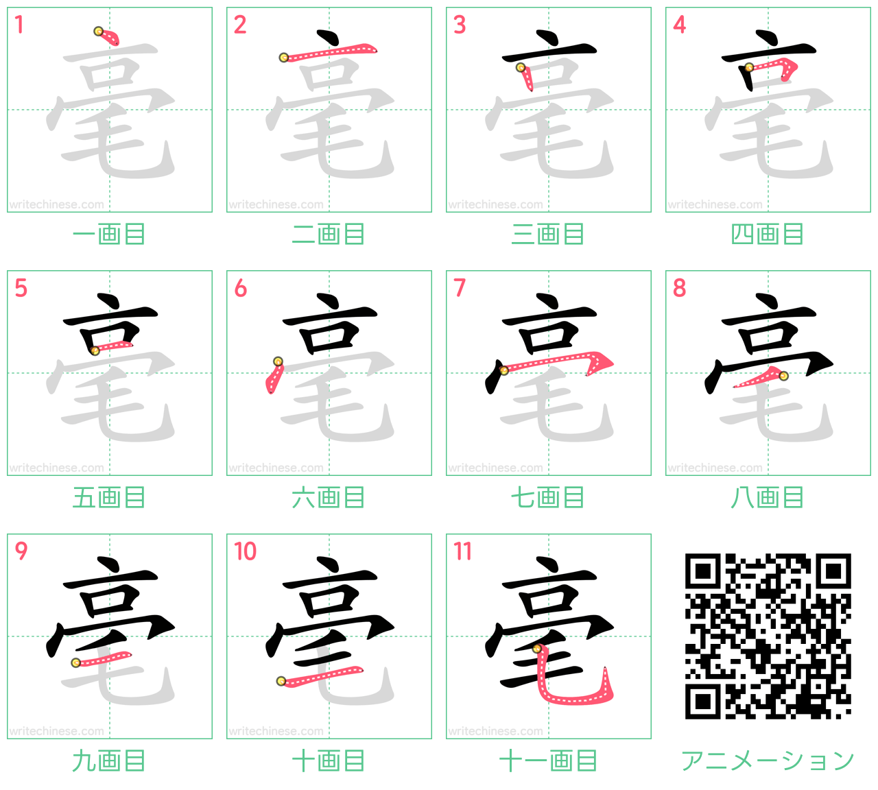 中国語の漢字「毫」の書き順 筆順