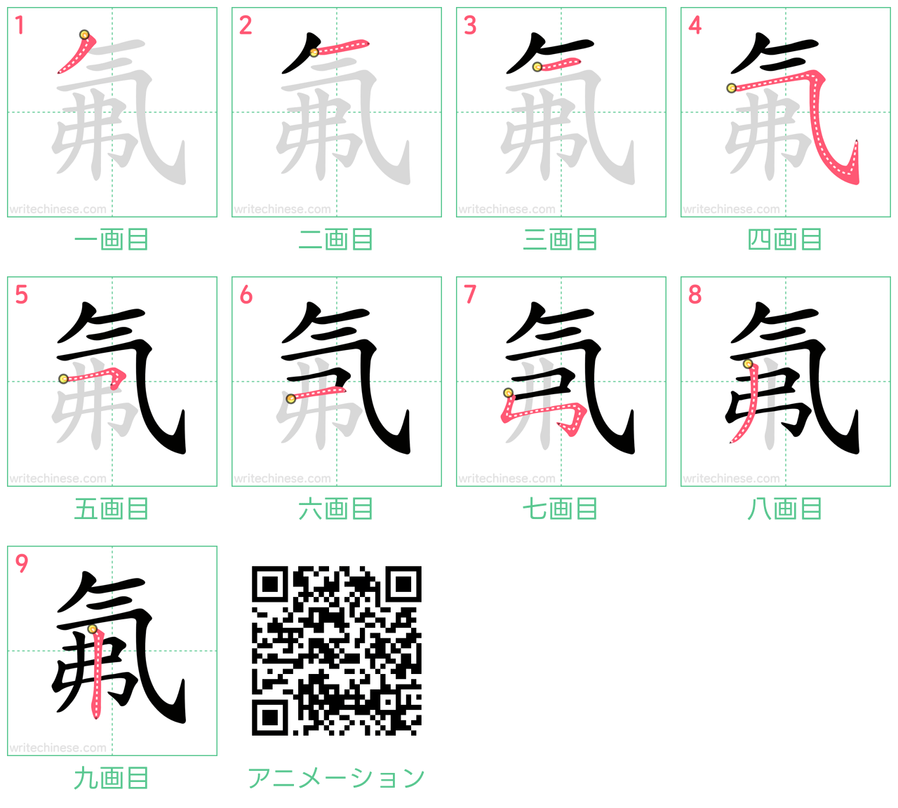 中国語の漢字「氟」の書き順 筆順