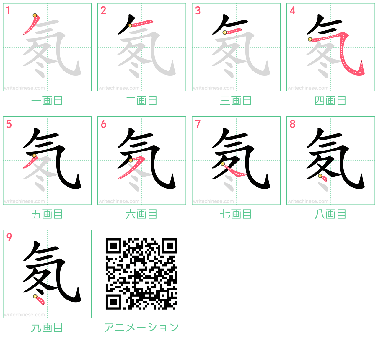 中国語の漢字「氡」の書き順 筆順