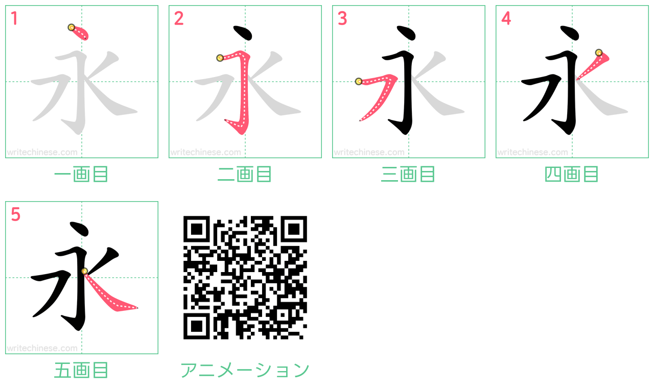 中国語の漢字「永」の書き順 筆順