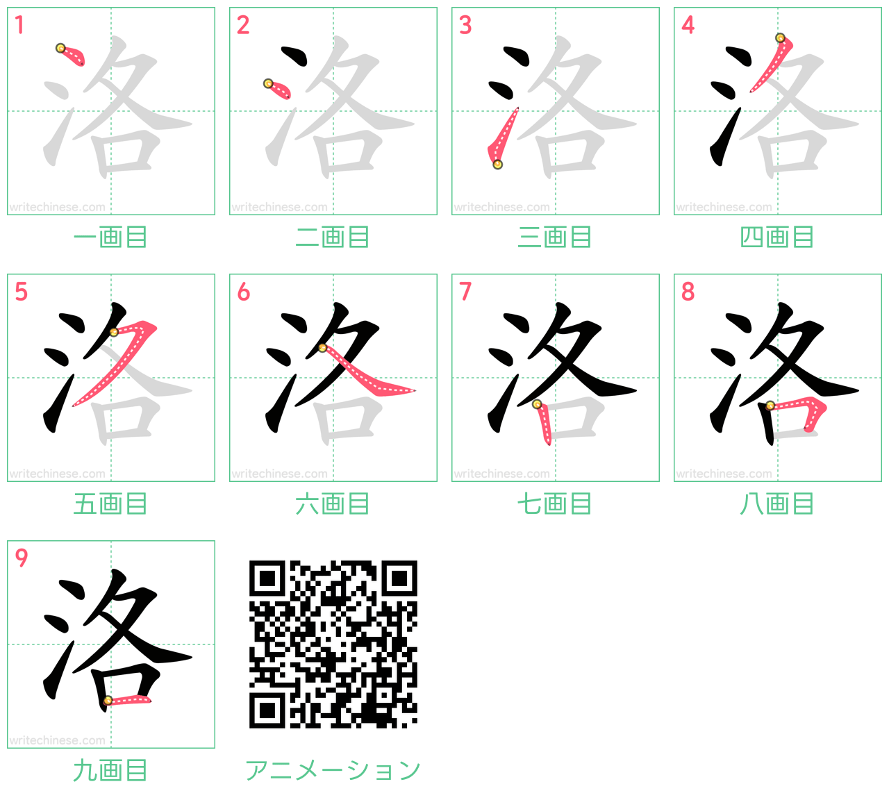 中国語の漢字「洛」の書き順 筆順