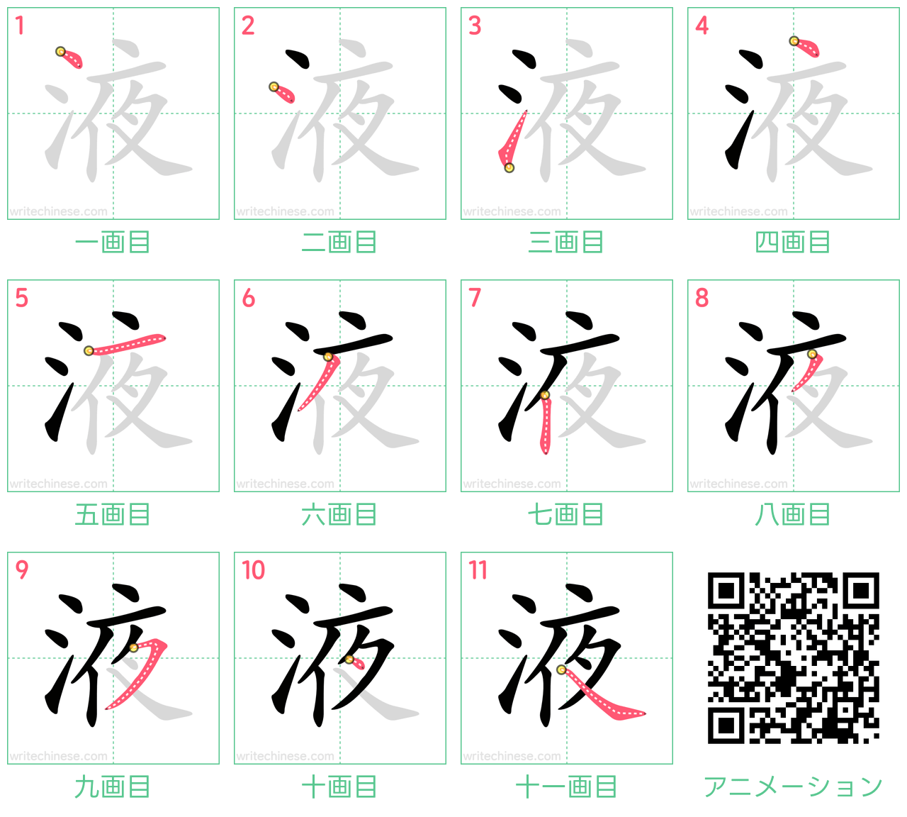 中国語の漢字「液」の書き順 筆順