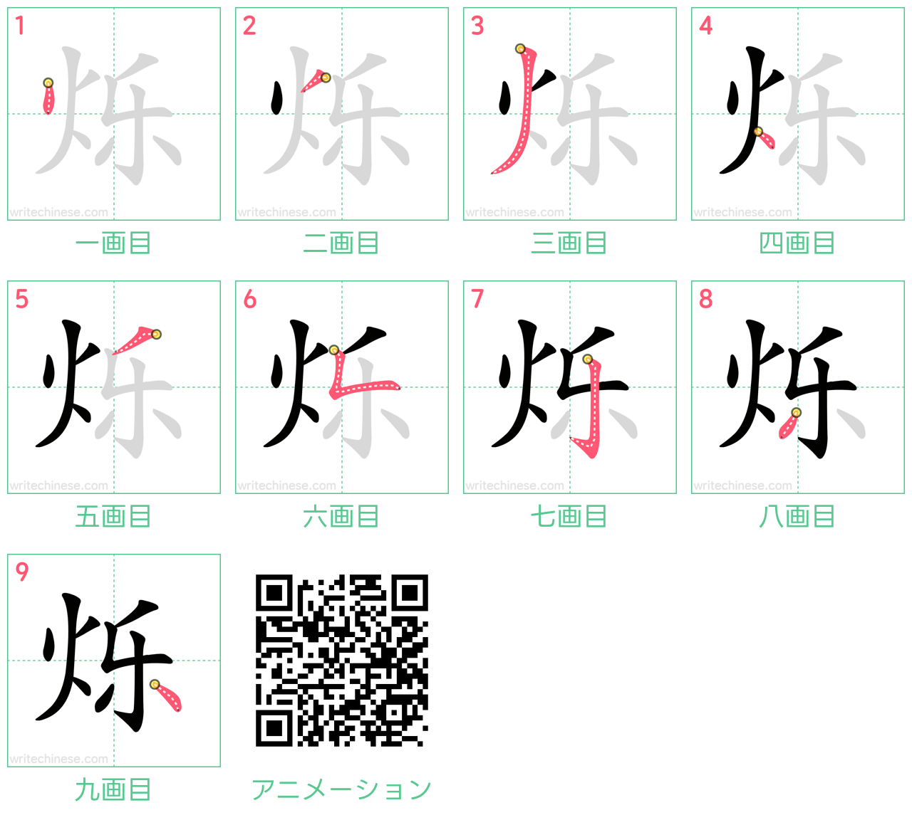 中国語の漢字「烁」の書き順 筆順