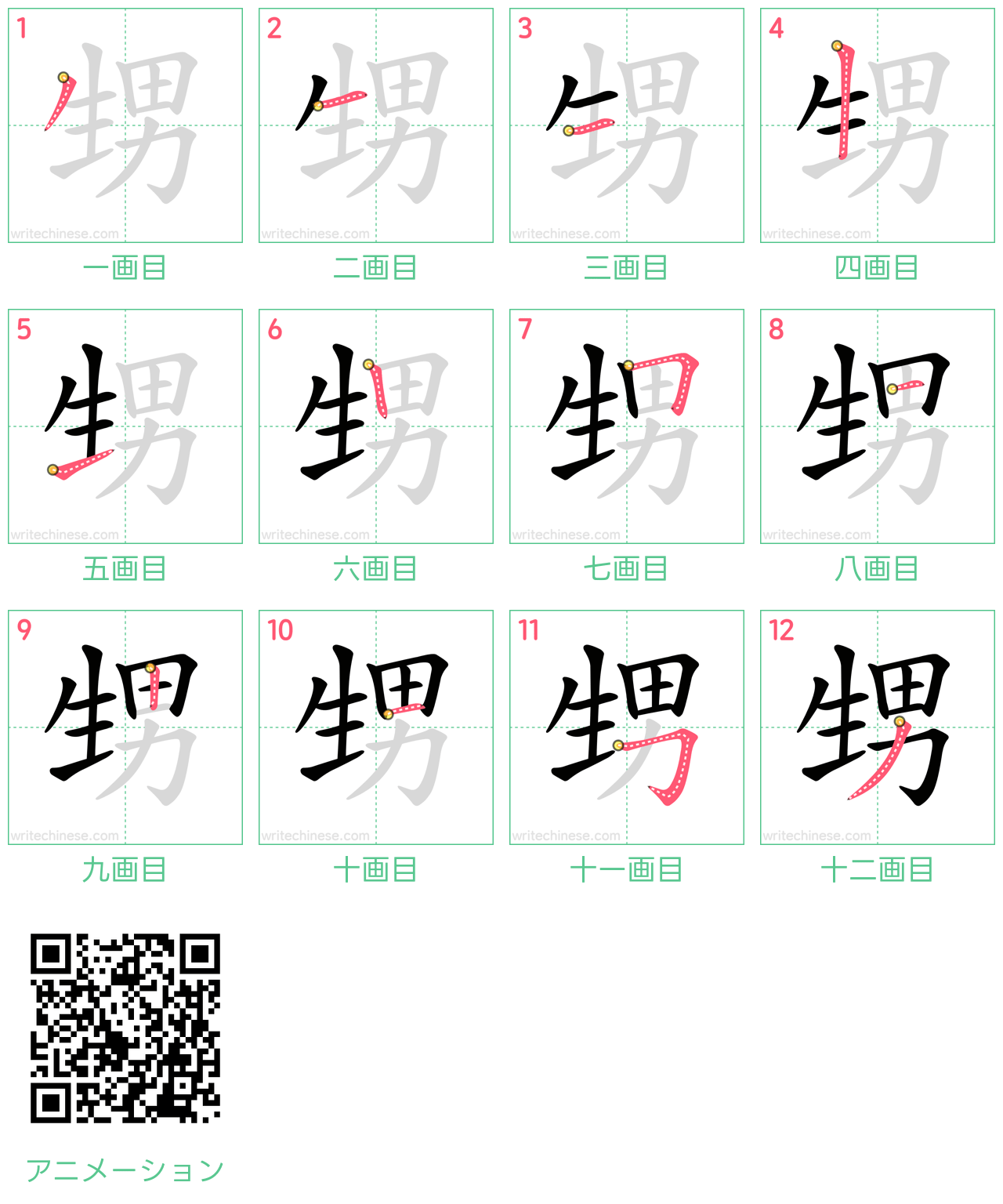 中国語の漢字「甥」の書き順 筆順