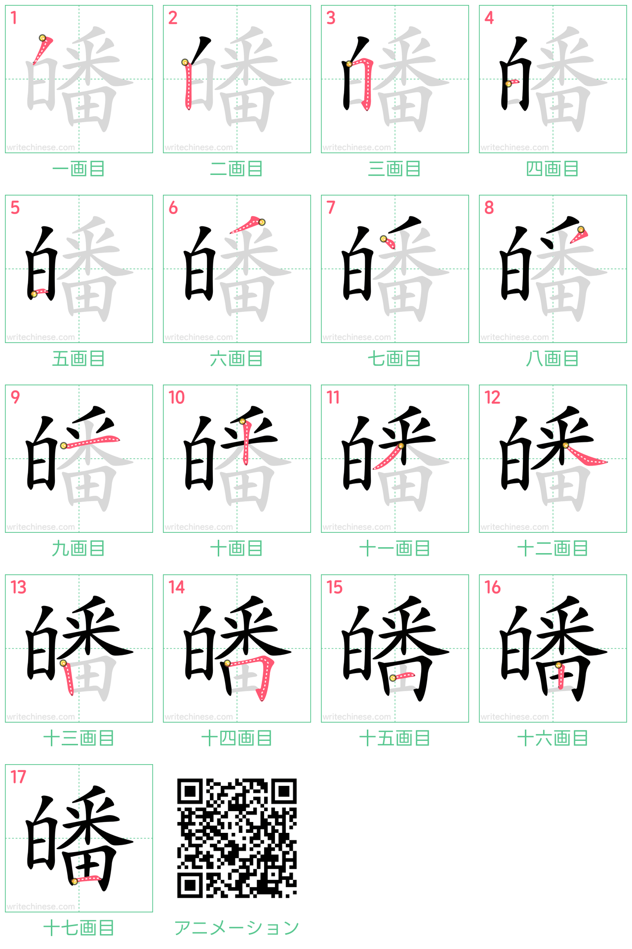 中国語の漢字「皤」の書き順 筆順