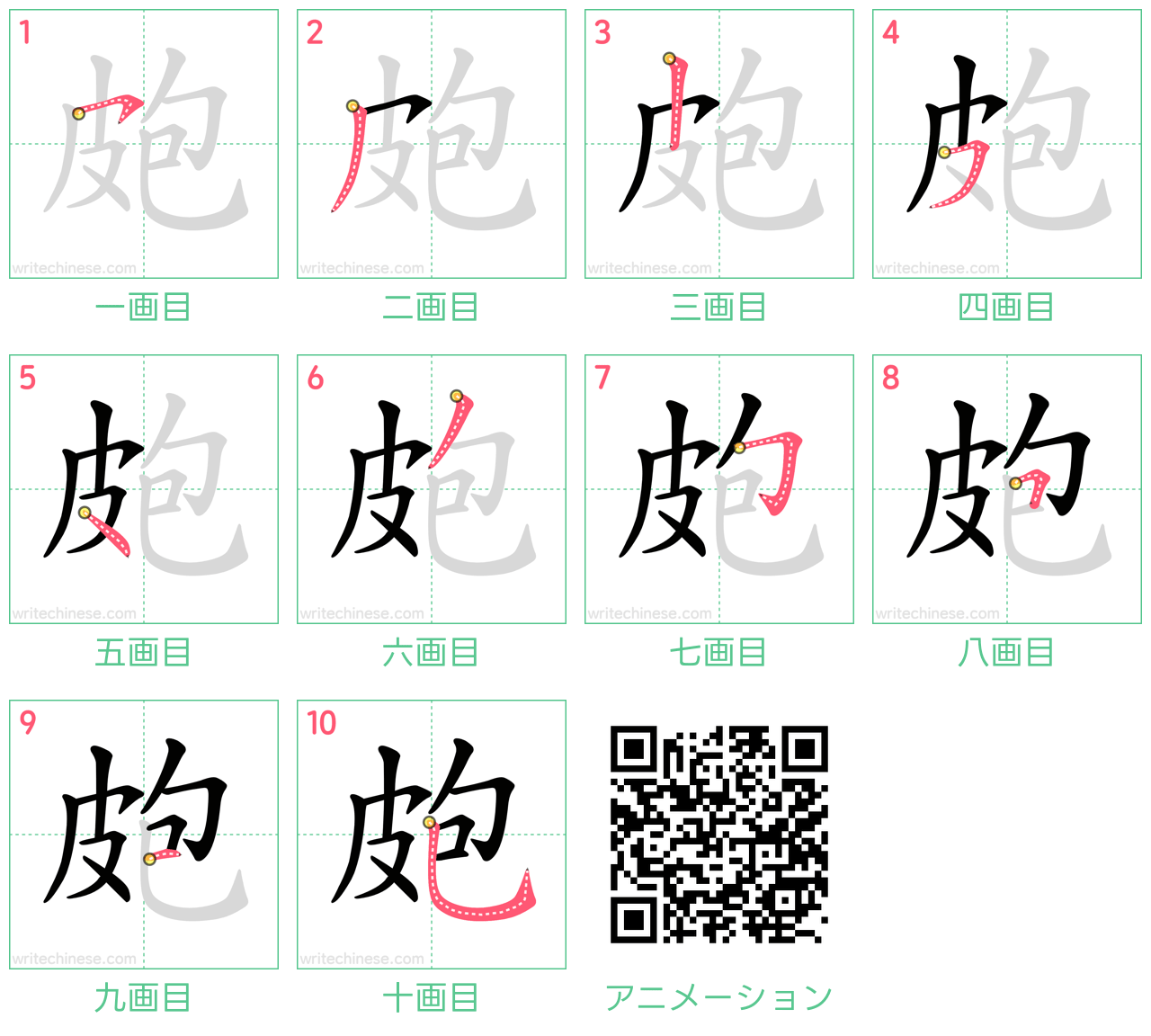 中国語の漢字「皰」の書き順 筆順
