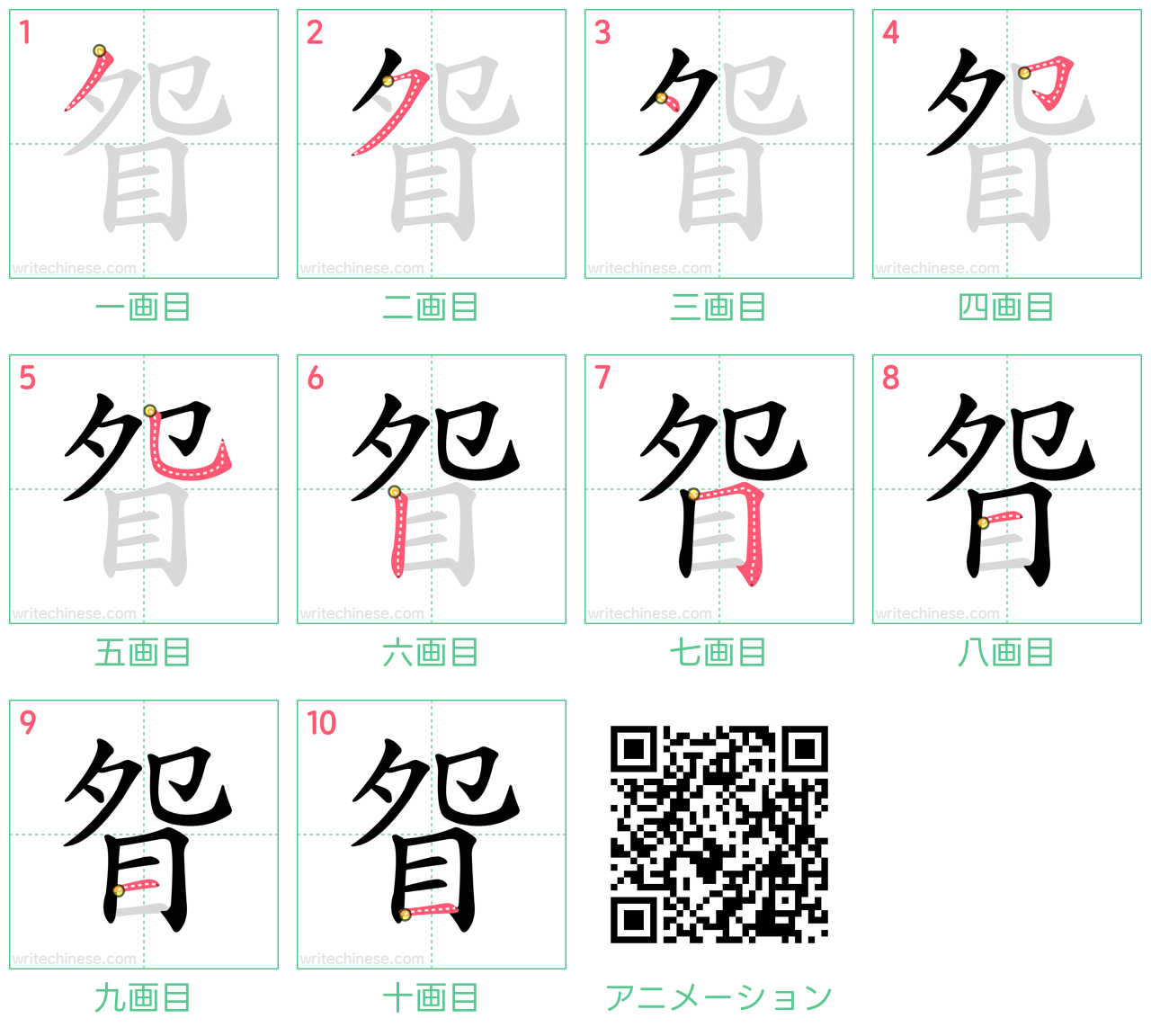 中国語の漢字「眢」の書き順 筆順