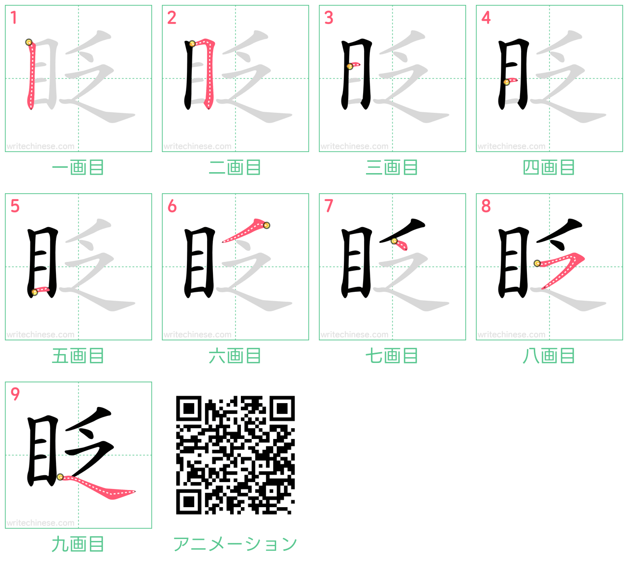 中国語の漢字「眨」の書き順 筆順