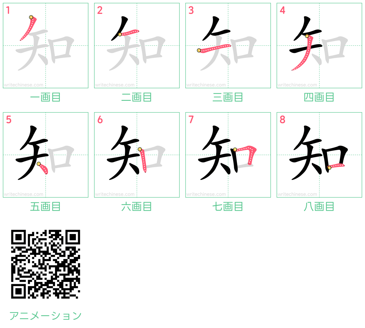 中国語の漢字「知」の書き順 筆順