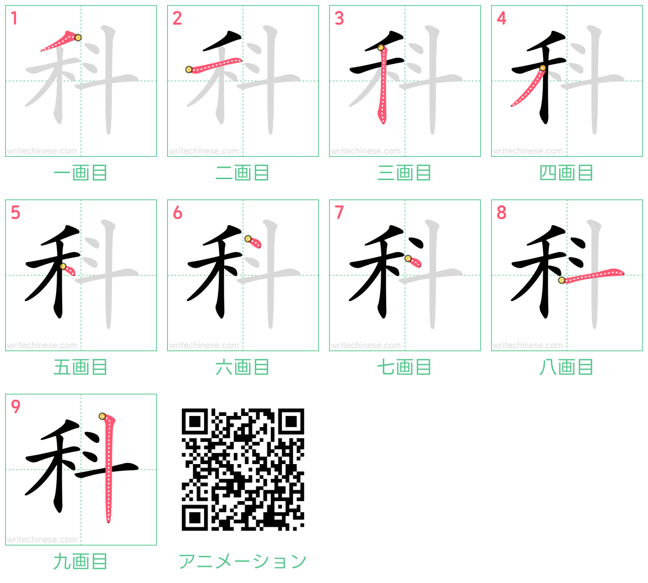 中国語の漢字「科」の書き順 筆順
