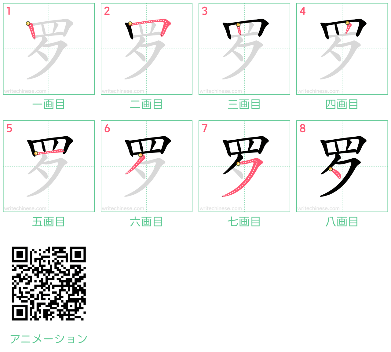 中国語の漢字「罗」の書き順 筆順