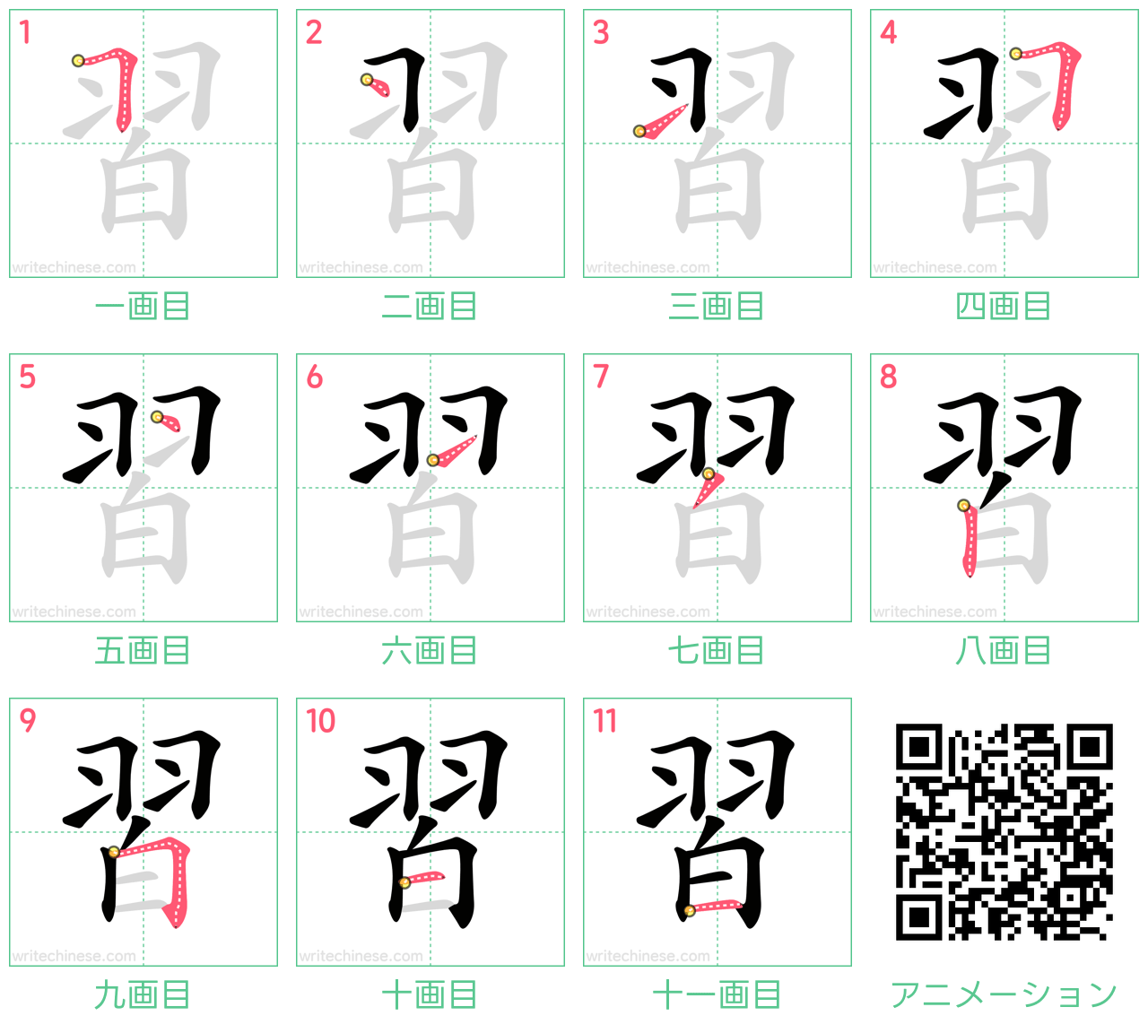 中国語の漢字「習」の書き順 筆順