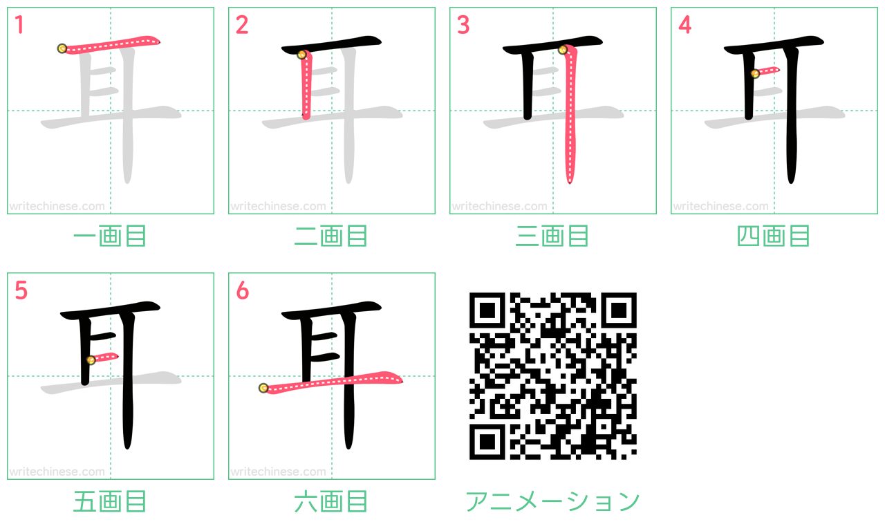 中国語の漢字「耳」の書き順 筆順