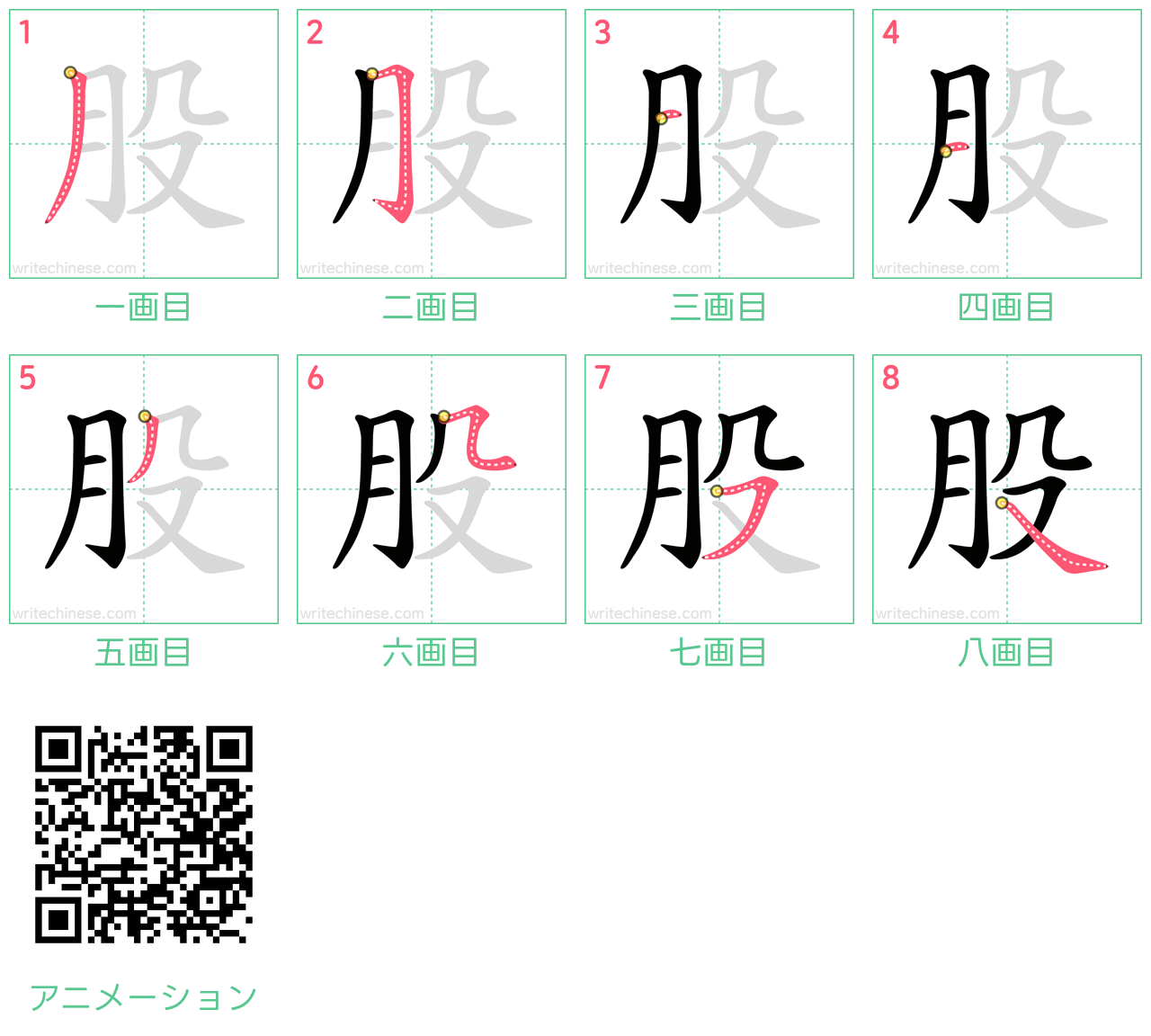 中国語の漢字「股」の書き順 筆順