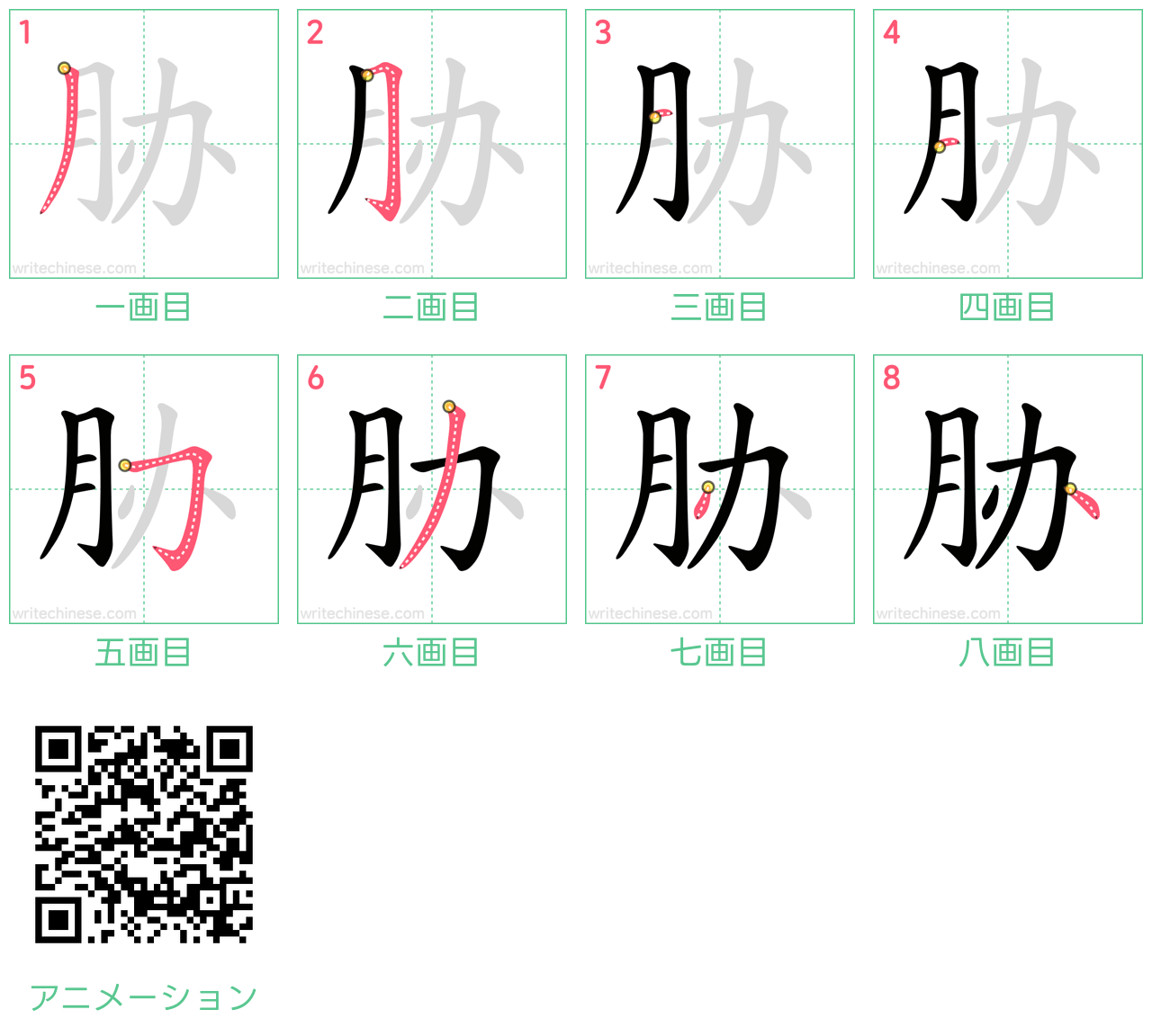 中国語の漢字「胁」の書き順 筆順