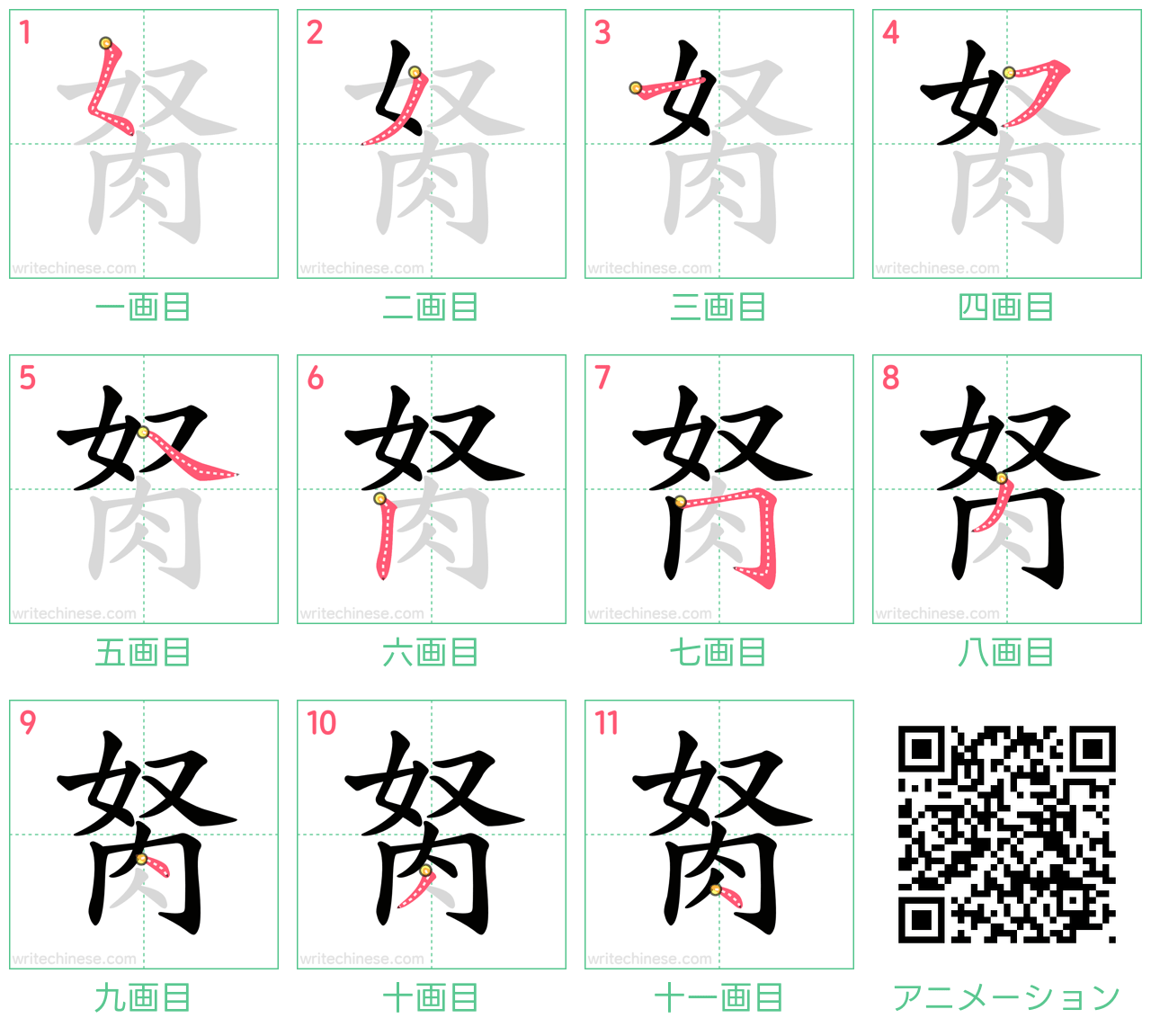 中国語の漢字「胬」の書き順 筆順