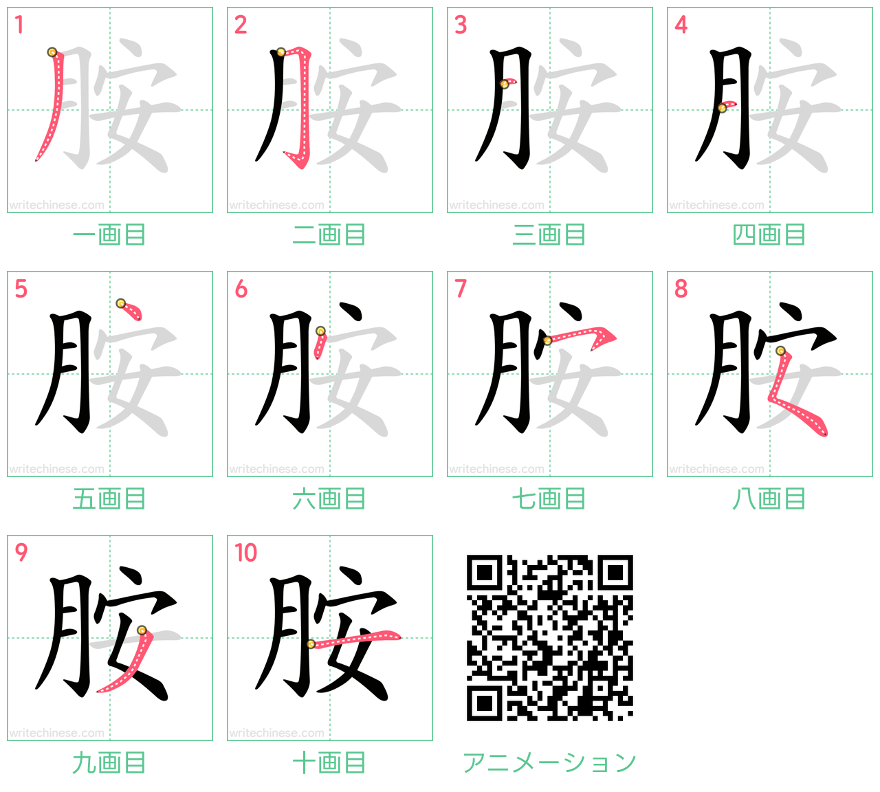 中国語の漢字「胺」の書き順 筆順