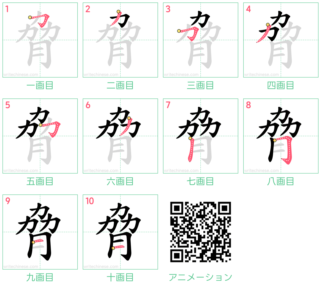 中国語の漢字「脅」の書き順 筆順