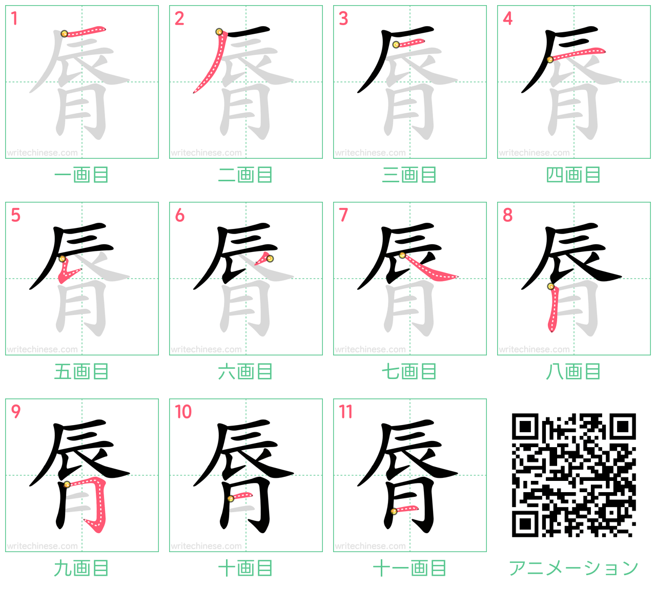 中国語の漢字「脣」の書き順 筆順