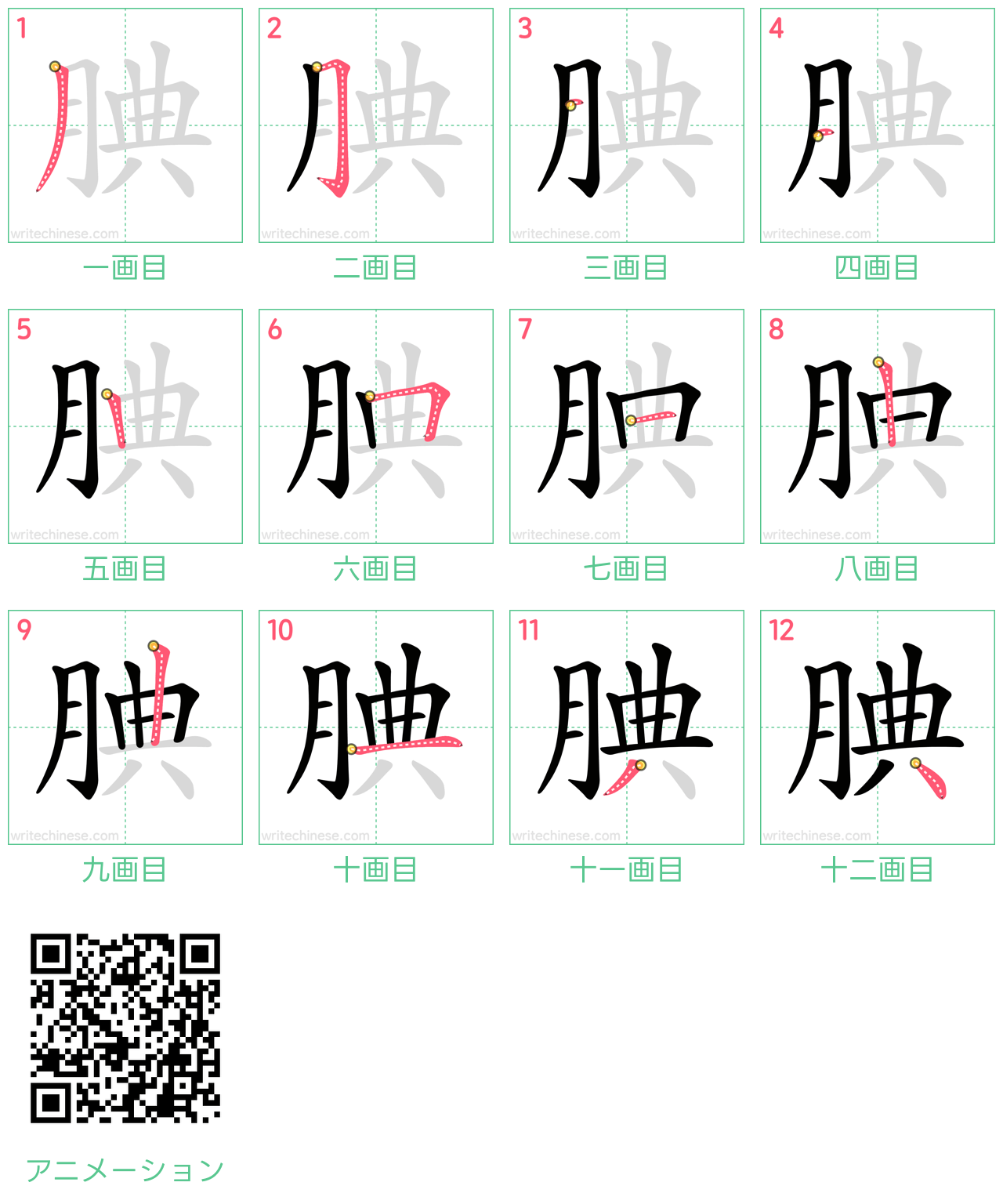 中国語の漢字「腆」の書き順 筆順