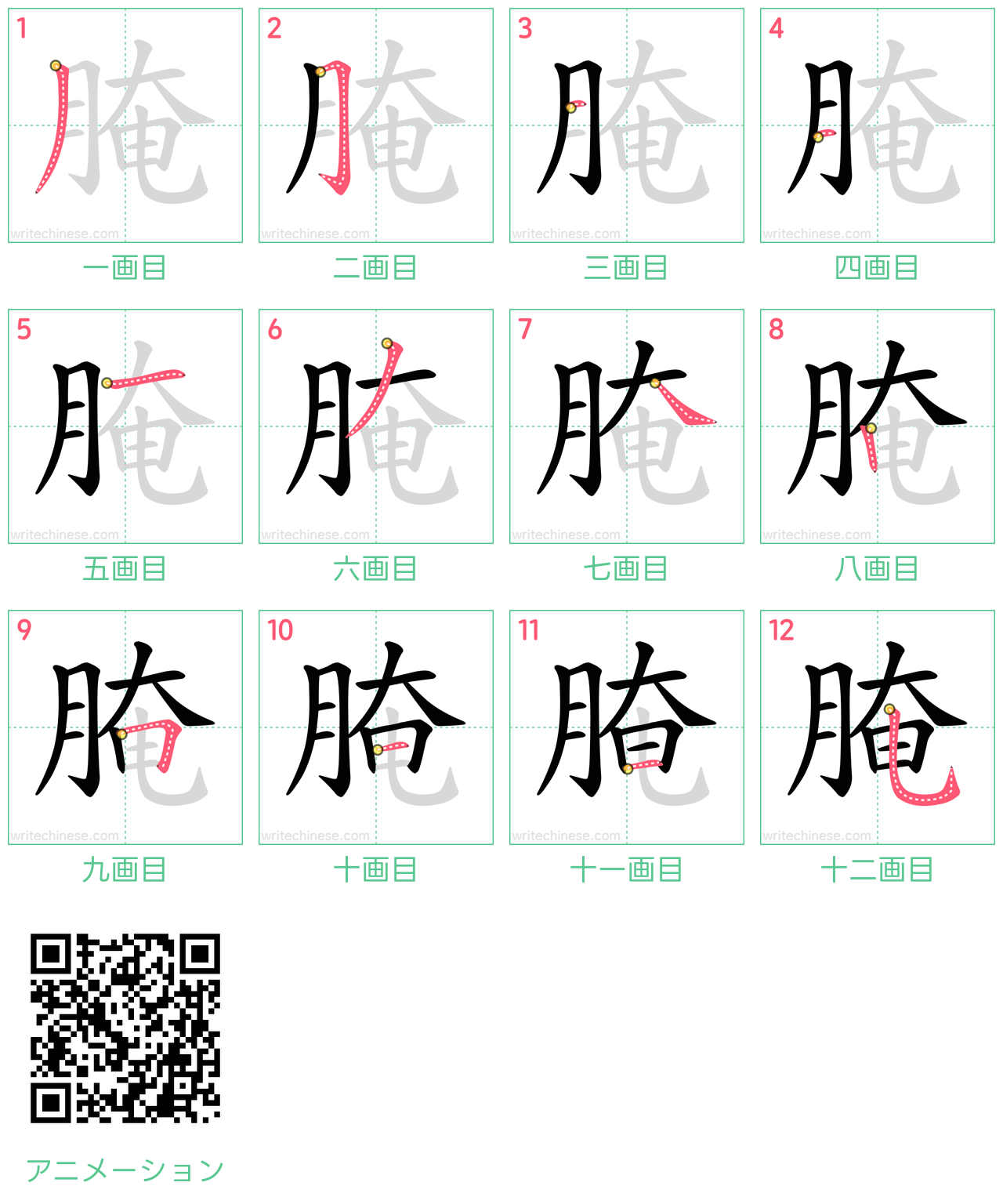 中国語の漢字「腌」の書き順 筆順