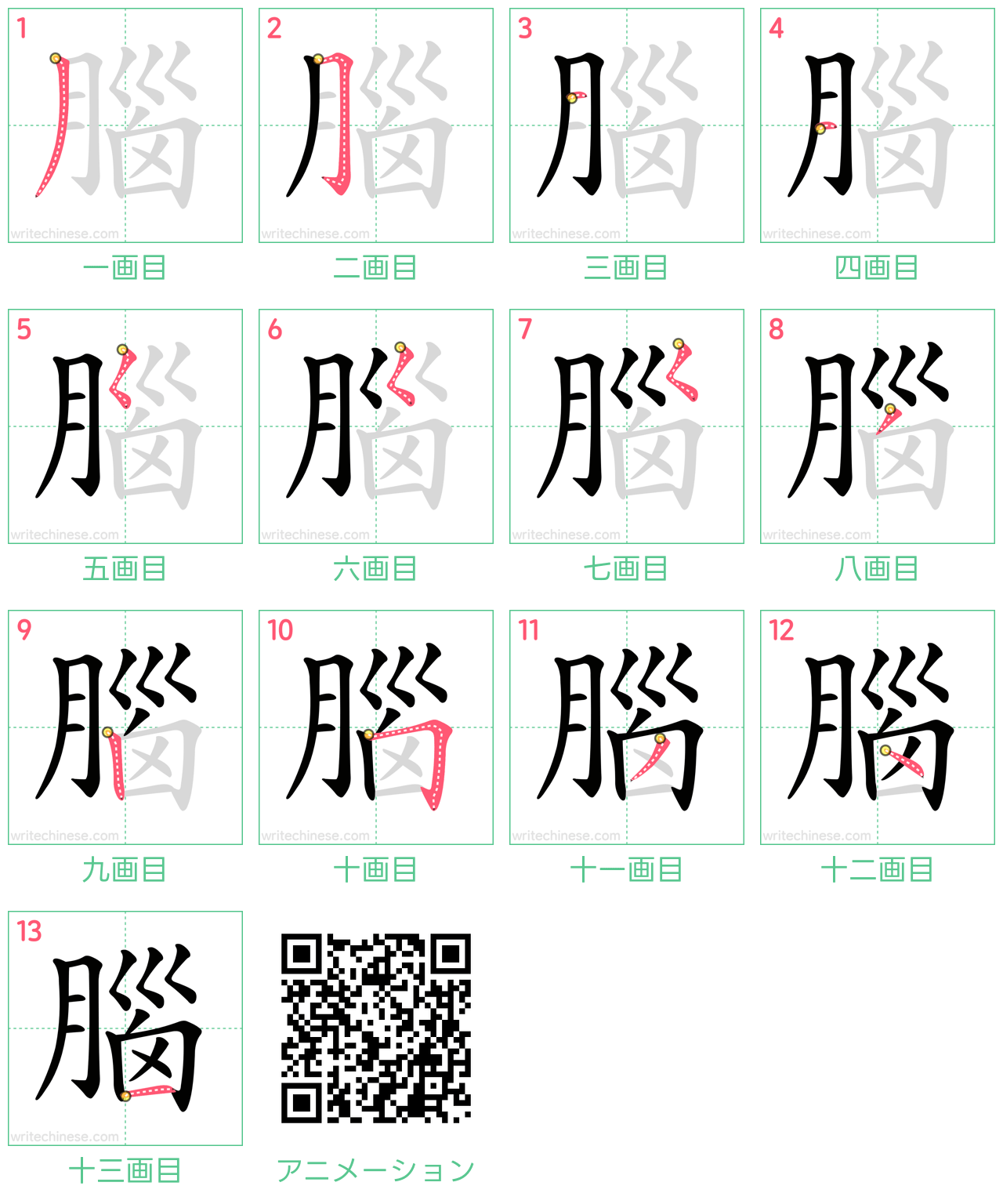 中国語の漢字「腦」の書き順 筆順