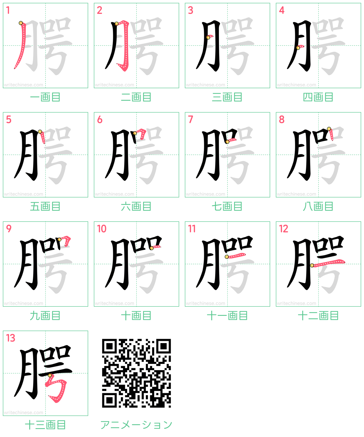 中国語の漢字「腭」の書き順 筆順