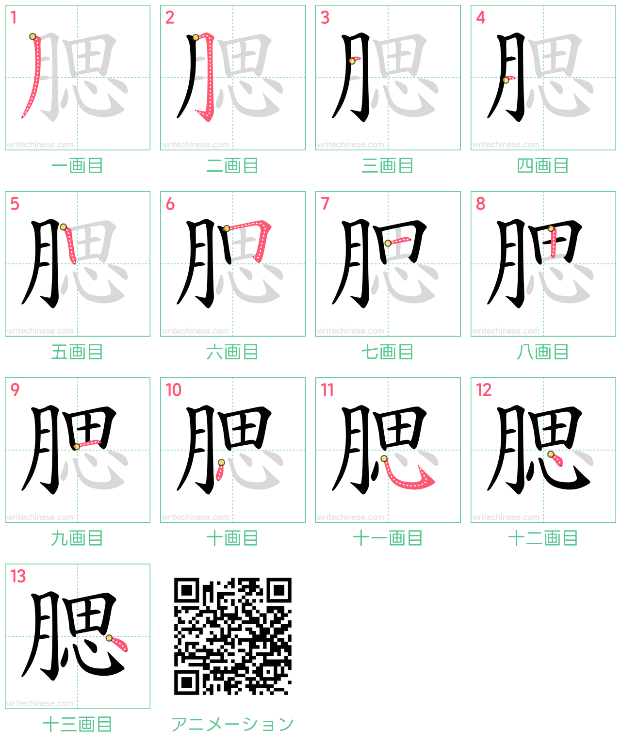 中国語の漢字「腮」の書き順 筆順