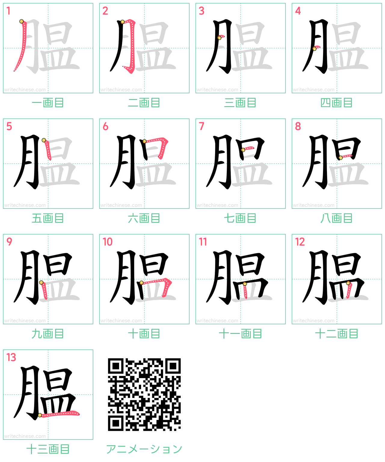 中国語の漢字「腽」の書き順 筆順