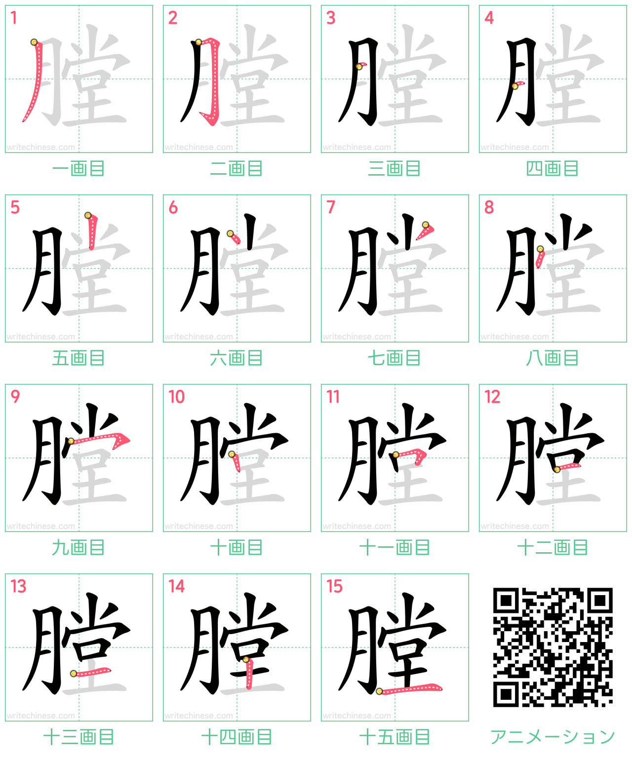 中国語の漢字「膛」の書き順 筆順