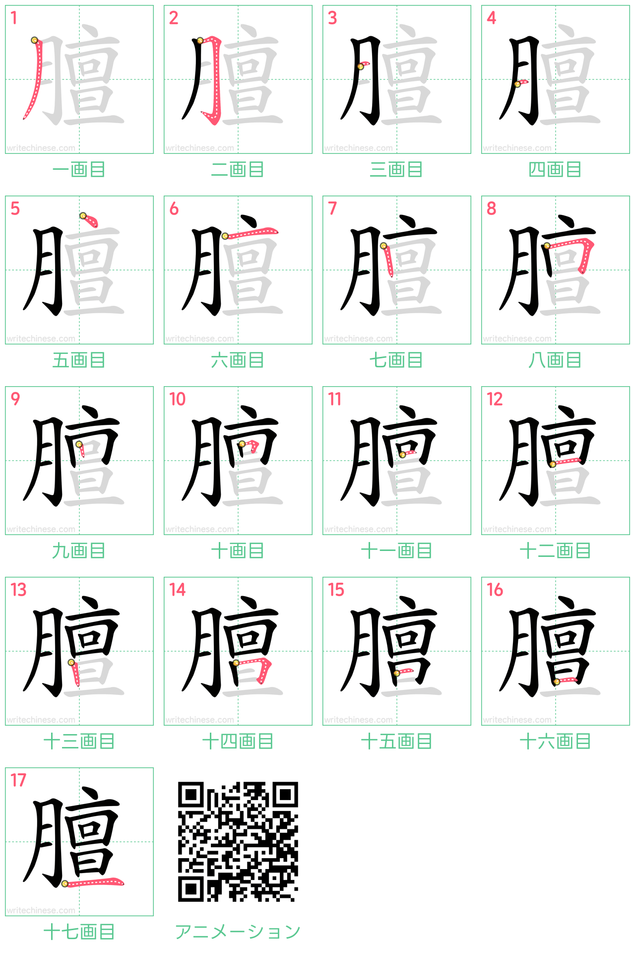 中国語の漢字「膻」の書き順 筆順