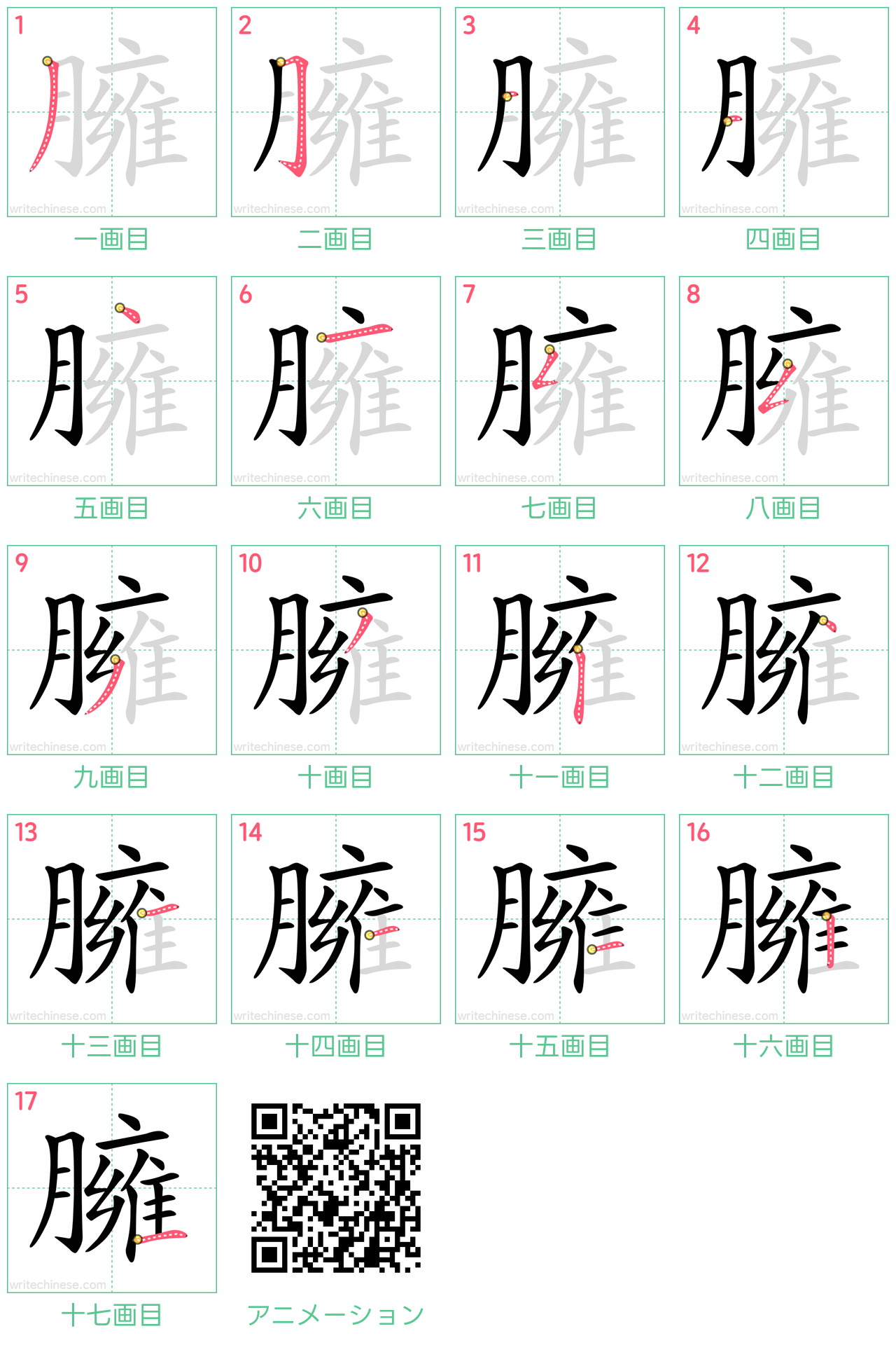 中国語の漢字「臃」の書き順 筆順