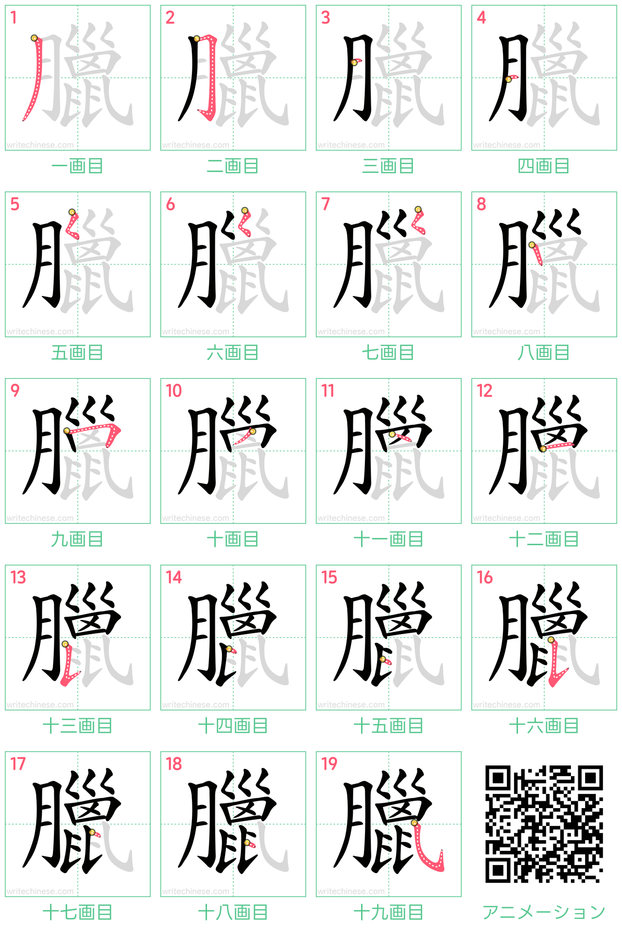 中国語の漢字「臘」の書き順 筆順