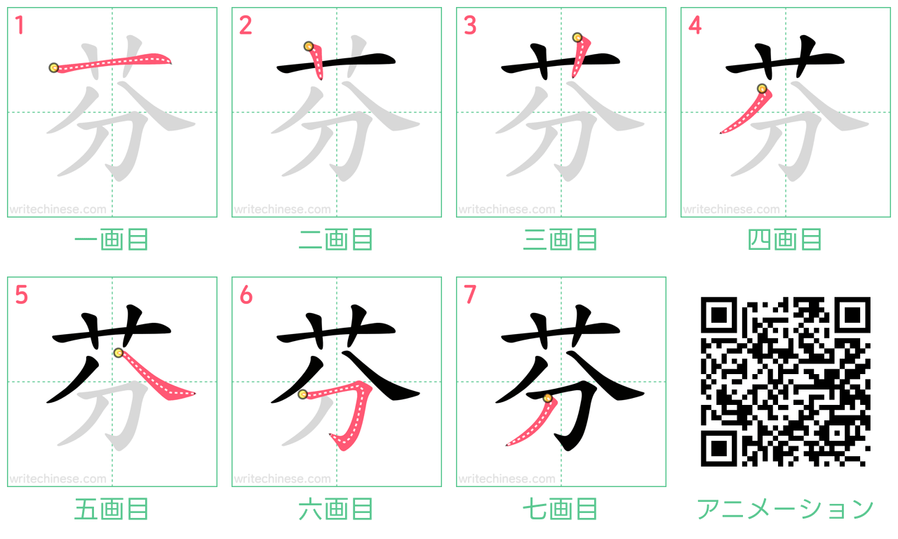 中国語の漢字「芬」の書き順 筆順